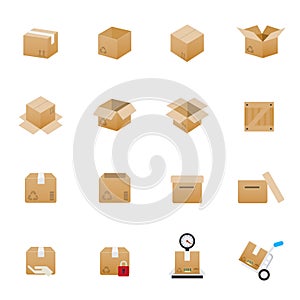 Box and Package Icons. Set of Transportation Vector Illustration Color Icons Flat Style.