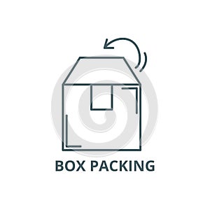 Box packing line icon, vector. Box packing outline sign, concept symbol, flat illustration