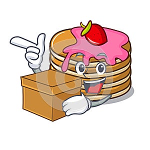 With box pancake with strawberry character cartoon