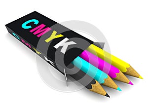Box with pencils. CMYK