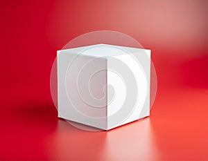 The box is plain, with a smooth surface and sharp edges, casting a soft shadow on the surface