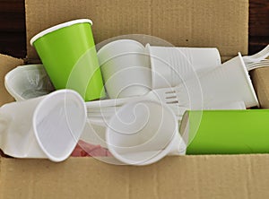 Box with plastic garbage. The concept of ecology.