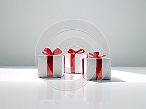 box present isolated christmas surprise package gift ribbon red white. Generative AI.
