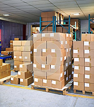 Box, product and factory for ecommerce, delivery and logistics for retail, shipping and package. Supply chain, warehouse