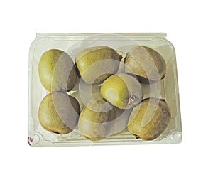 Box of red Kiwis on a white background