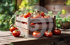 box of ripe red tomatoes on the bench