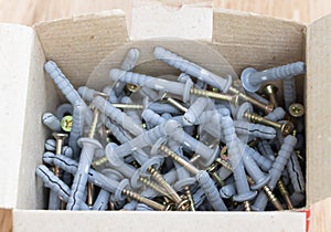 A box of screws close up, for use in construction