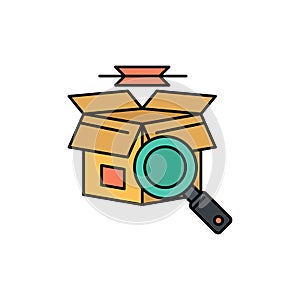 Box, Search, Online Search, E Shopping  Flat Color Icon. Vector icon banner Template