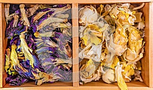 box with set of different types tea.View from above