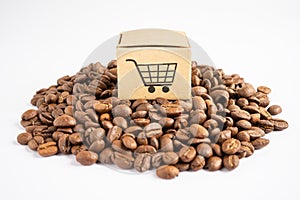 Box with shopping cart logo symbol on coffee beans, Import Export Shopping online or eCommerce delivery service store product