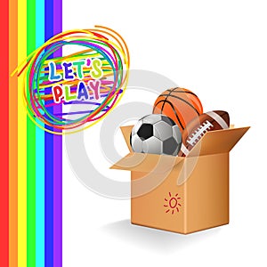 Box with sports balls. Vector