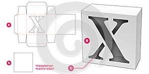 Box with stenciled X alphabet window die cut template