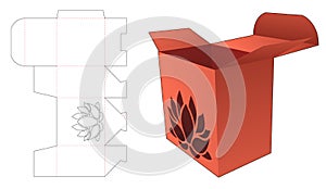 Box with stenciled lotus die cut template and 3D mockup