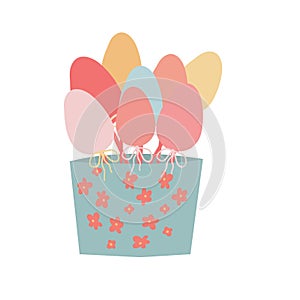 Box with sticks easter eggs flat design nive set