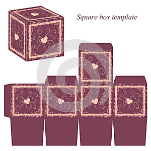 Box template with decorative borders and hearts