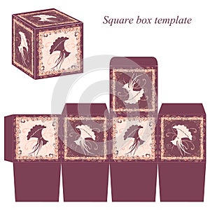 Box template with decorative frame and a bouquet