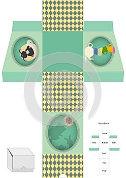 Box template. Gift package. Alice in Wonderland.