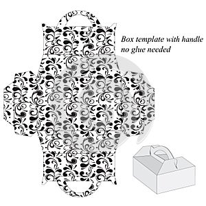 Box template with handle. No glue needed. floral pattern