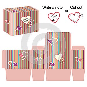 Box template with hearts and colorful stripes