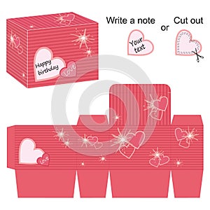 Box template with red hearts and splash