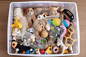 box of toys and accessories, ready to be chosen by pet owner