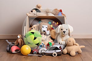 box of toys and accessories, ready to be chosen by pet owner