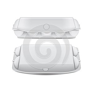 Box tray for eggs mock up vector template, white empty clamshell containers. 10 eggs mock package