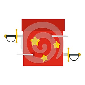 Box of tricks with daggers icon, flat style