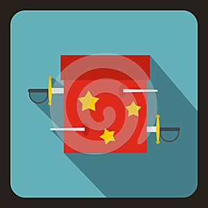 Box of tricks with daggers icon, flat style