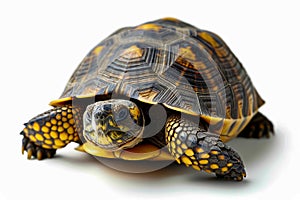 Box turtle with yellow and red shell is looking at something. Generative AI