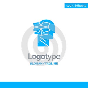 Box, Unbox, Data, User, Male Blue Solid Logo Template. Place for Tagline