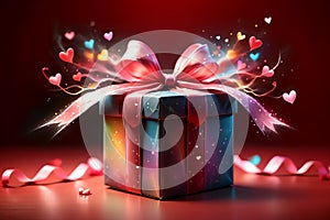 box with Valentine's Day gift, isolated on pink background