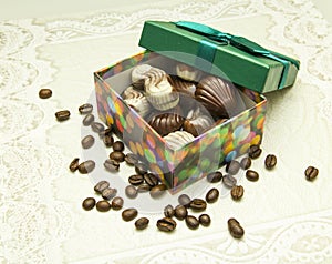 Box of white and milk chocolate in gift