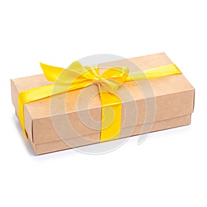 Box with yellow ribbon bow gift