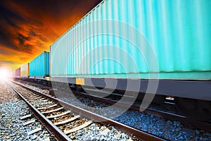 boxcar container trains on track use for indutry land transportation photo