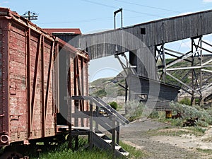 Boxcar and mine shaft. photo