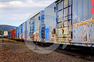 Boxcars cars with graffiti