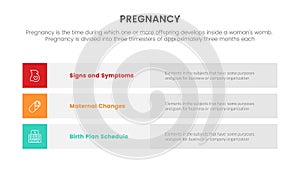 Boxed information data pregnant or pregnancy infographic concept for slide presentation with 3 point list