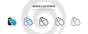 Boxed line stocks icon in different style vector illustration. two colored and black boxed line stocks vector icons designed in