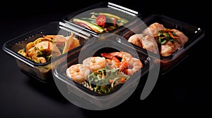 Boxed lunch, Modern thai food lunch boxes in plastic packages