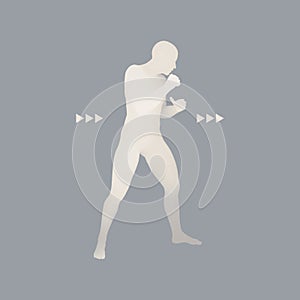 Boxer. 3D Model of Man. Human Body. Sport Symbol. Design Element.