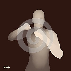 Boxer. 3D Model of Man. Human Body. Sport Symbol. Design Element