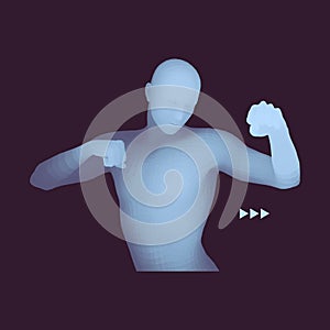 Boxer. 3D Model of Man. Human Body. Sport Symbol. Design Element. Vector Illustration