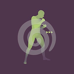 Boxer. 3D Model of Man. Human Body. Sport Symbol. Design Element. Vector Illustration