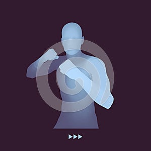 Boxer. 3D Model of Man. Human Body. Sport Symbol. Design Element. Vector Illustration