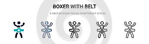 Boxer with belt icon in filled, thin line, outline and stroke style. Vector illustration of two colored and black boxer with belt