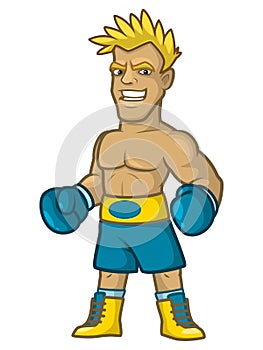 Boxer blond ready for battle in blue gloves