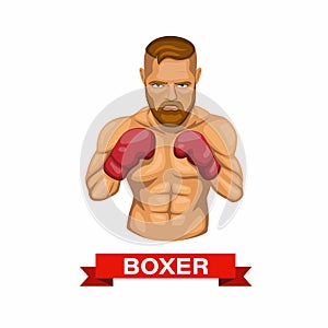 Boxer, boxing fighter athlete sport character concept in cartoon illustration vector isolated in white background