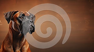 Boxer dog.Boxer dog portrait close up. Horizontal banner poster background. Copy space. Photo texture AI generated