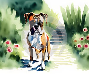 Boxer Dog, Generative AI Illustration